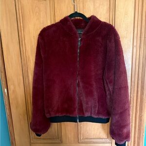Burgundy faux fur jacket
